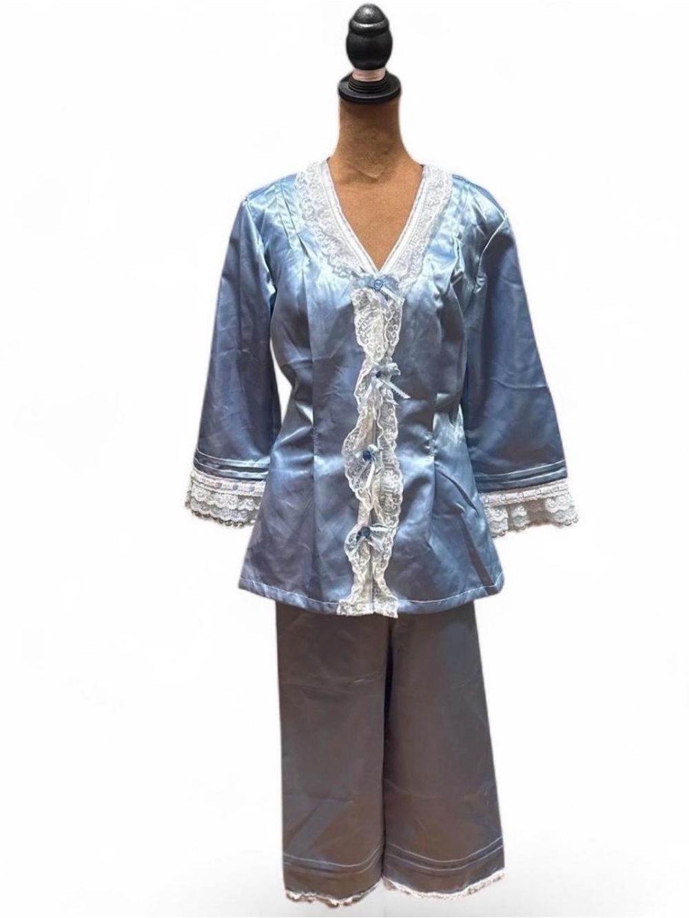 Silky Lace-Trim Victorian Edwardian Costume Set - Light Baby Blue